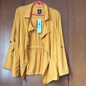 Miss Ashley Petite by 26International Mustard Yellow Draped Front Jacket NWT